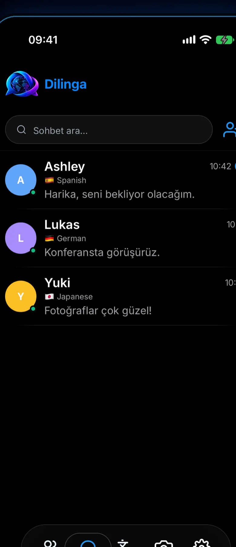 Dilinga konuşma listesi: İspanyolca, Almanca ve Japonca konuşan kişiler.